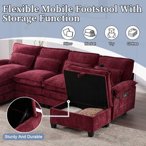 English Elm United We Win 106" U-Shape Sectional Sofa - Comfy Chenille Couch With Usb Ports, Storage Ottoman & Pillows W1568S00235-GIGA