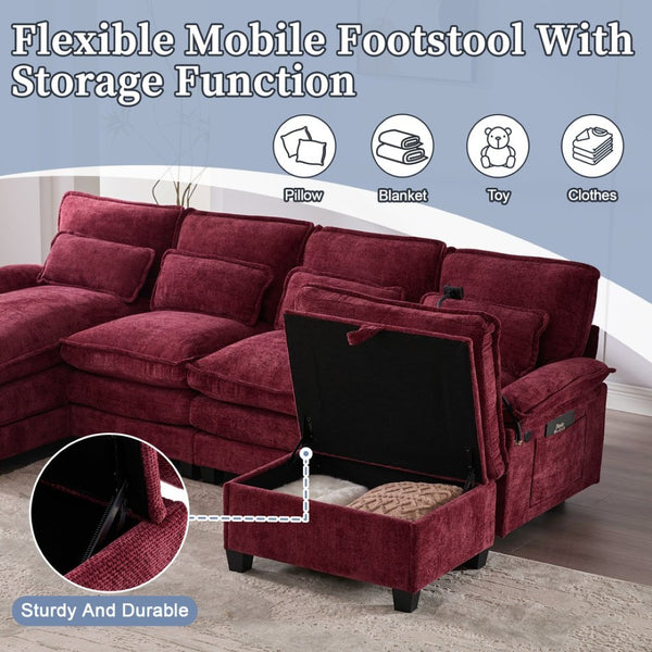 English Elm United We Win 106" U-Shape Sectional Sofa - Comfy Chenille Couch With Usb Ports, Storage Ottoman & Pillows W1568S00235-GIGA