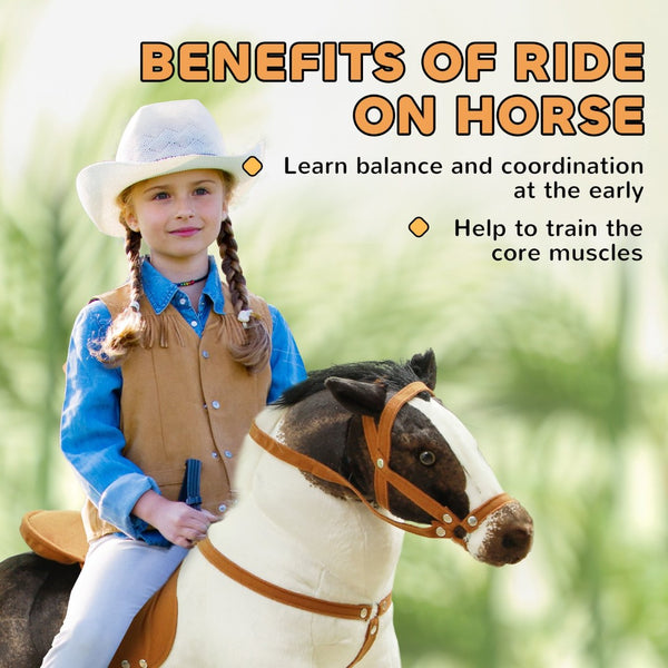English Elm Qaba Plush Ride on Pony Toy with Saddle Stirrups and Neighing Sound for Kids W2225P249774