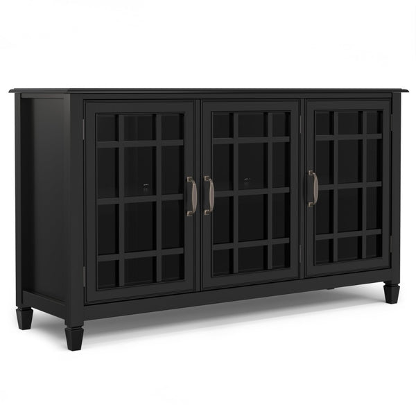 English Elm Connaught Solid Wood Buffet with Glass Doors Bronze Hardware Heritage Dining Storage Black B136P436040