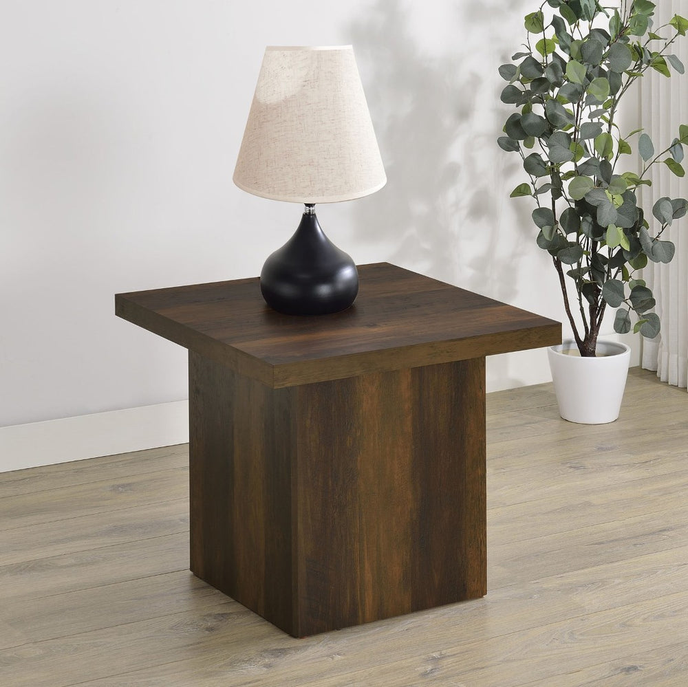 English Elm Square Dark Pine End Table Plinth Base Engineered Wood Living Room Accent B016P472934