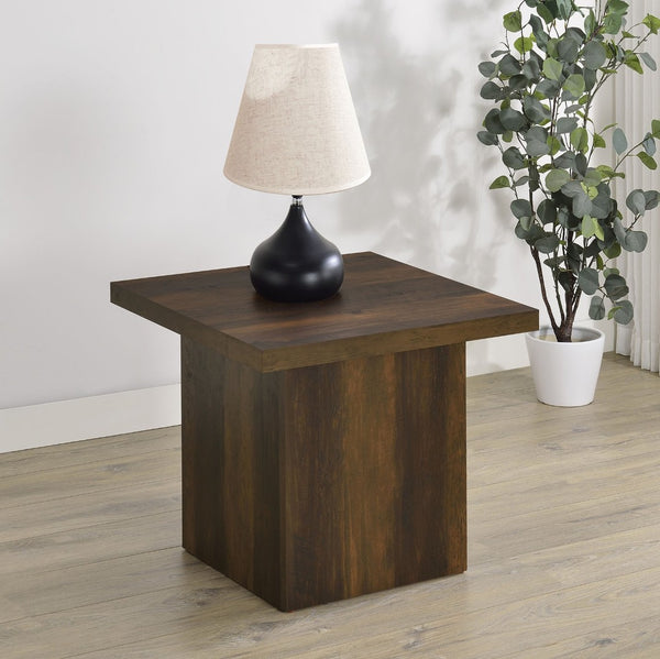 English Elm Square Dark Pine End Table Plinth Base Engineered Wood Living Room Accent B016P472934