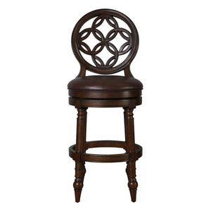 English Elm 26" Solid Wood Swivel Counterstool High Back Faux Leather Seat for Kitchen Island Walnut B2751P436475