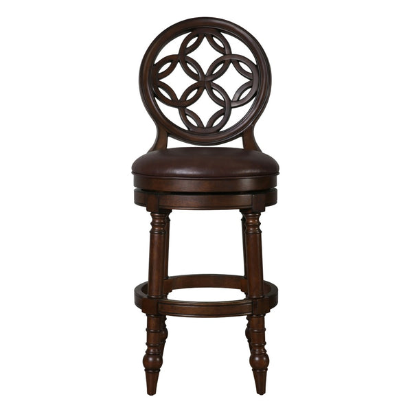 English Elm 26" Solid Wood Swivel Counterstool High Back Faux Leather Seat for Kitchen Island Walnut B2751P436475