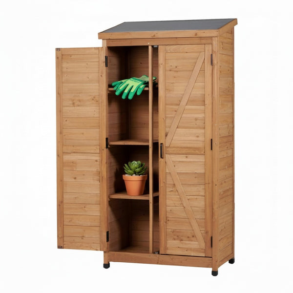 English Elm Outdoor Cedar Storage Cabinet Farmhouse Vertical Shed for Backyard Patio Garden Tools W2640P291256