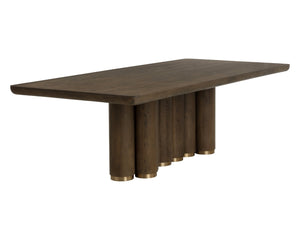 Sunpan SALIX Dining Table - 102" Warm Chocolate Oak with Sculptural Base, Perfect for Family Gatherings & Style 112358