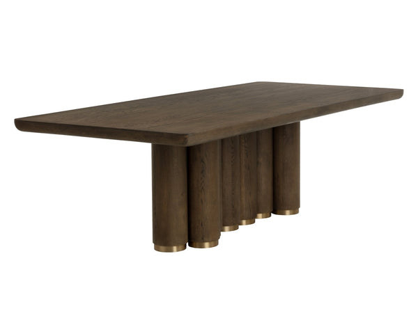 Sunpan SALIX Dining Table - 102" Warm Chocolate Oak with Sculptural Base, Perfect for Family Gatherings & Style 112358