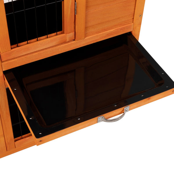 English Elm Detachable Two-tier Pine Rabbit Hutch with Rolling Casters and Removable Waste Trays Orange W2181P190616