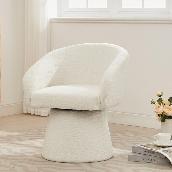 English Elm Christopher Knight Home® - Modern 360° Swivel Boucle Accent Chair Cream White — Plush Barrel Seat, Compact 300 lb Capacity, Stylish N765P292088W