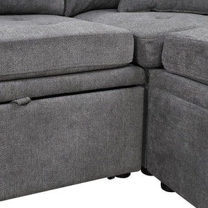 English Elm 117.3" Oversized Sectional Sofa U-Shaped Couch with Pull-Out Bed, Chenille Upholstery, Spacious Seating Gray N719S001580E
