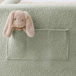 English Elm Twin Boucle Upholstered Kids Bed Whimsical Rabbit Ear Headboard with Safety Rail Cyan W1413P407489