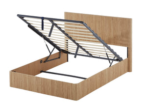 English Elm Queen Lift-Up Storage Bed Frame with Curved Wooden Design, Hydraulic Easy-Access Storage, 1000lb Capacity Oak W1820P379904