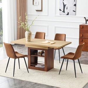 English Elm Scalable Extendable Dining Set with Wood Grain Table and Four Fabric Chairs W1151S04687