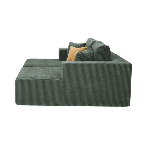 English Elm Full Corduroy Double Chaise Loveseat Foam Plush Seating for Bohemian Living Rooms Dark Green B2748S00048