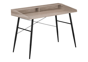 English Elm Computer Desk For Home Office – Modern Brown Laminate & Black Metal With Storage Cubbies & Hutch B2710P219822
