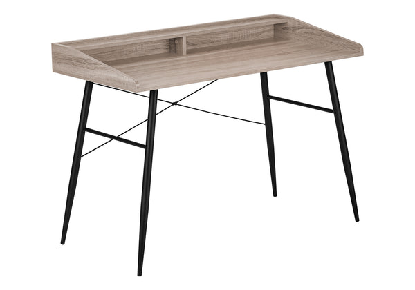 English Elm Computer Desk For Home Office – Modern Brown Laminate & Black Metal With Storage Cubbies & Hutch B2710P219822