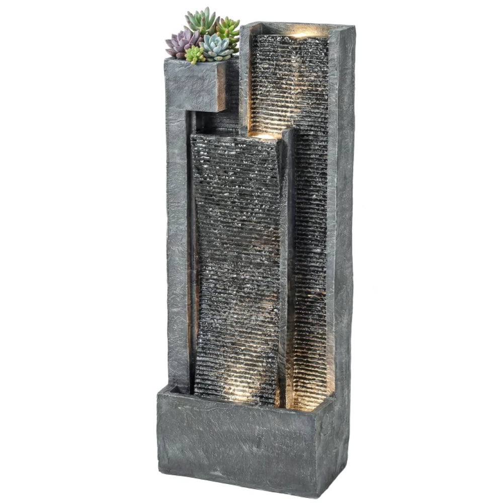 English Elm Outdoor Three Tier Cascading Resin Fountain with Led Lights and Built in Planter T3971P476908