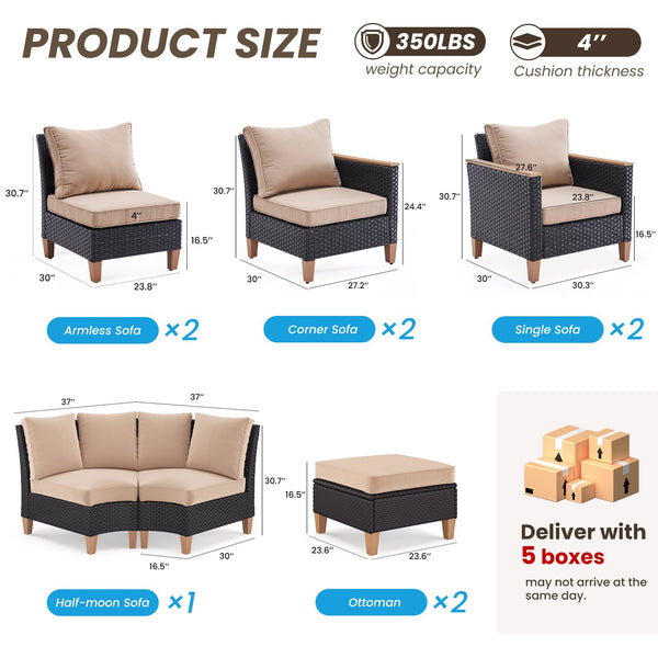 English Elm Small Patio Wicker Set of 2 Beige — Sustainable PE Rattan, Water‑Resistant Cushions, Ergonomic Comfort for Balcony and Garden T3623P409906