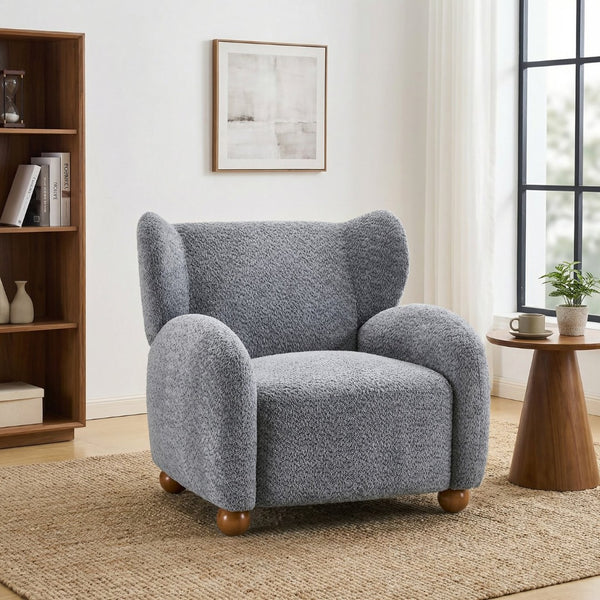 English Elm Wingback Boucle Accent Chair with Rounded Legs for Living Room or Reading Nook N776P376365B