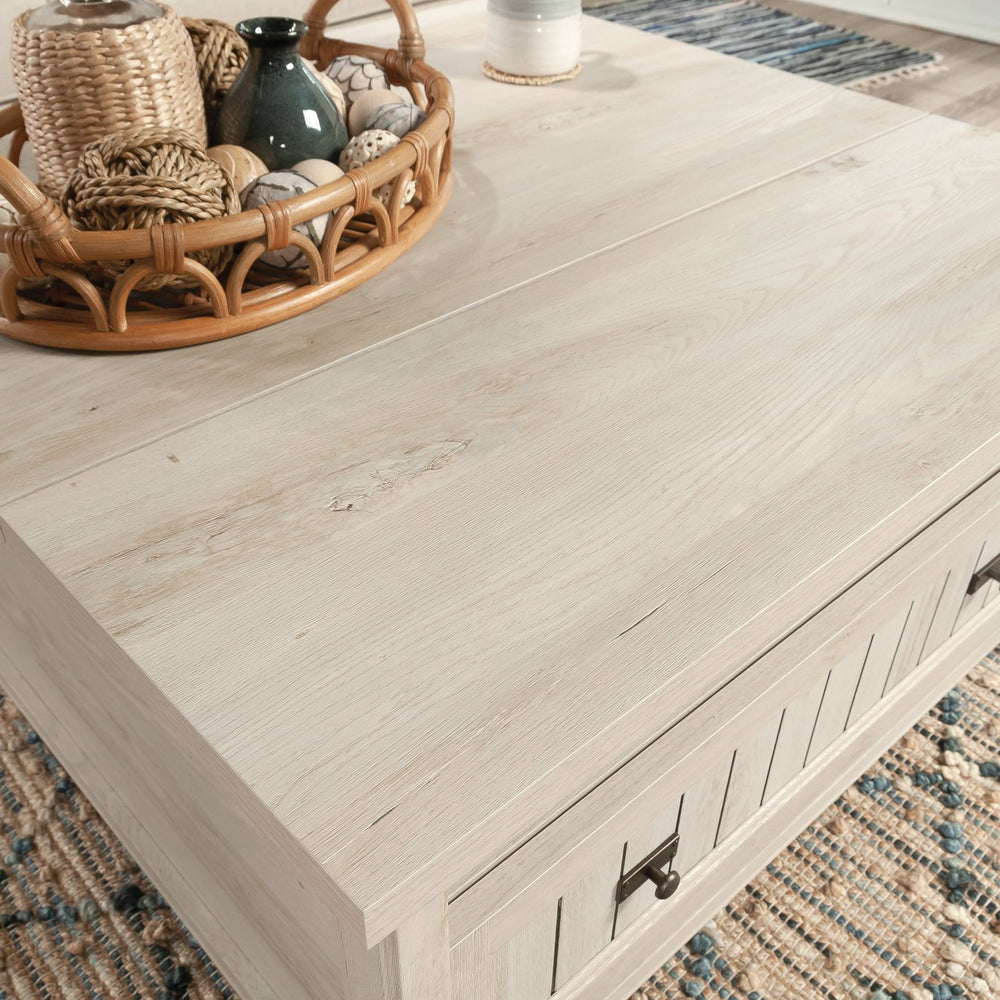 English Elm Lift-Top Coffee Table with Concealed Storage and Full-Extension Drawer, Lift Mechanism Enhances Use Gray B356P402601