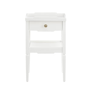 English Elm Foley Mid-Century White 1-Drawer Nightstand with Gold Pull, Tapered Legs & Lower Shelf Storage B050P376969