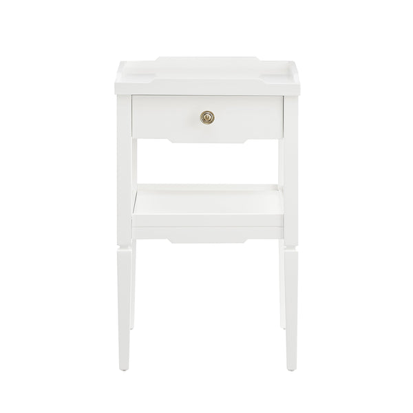 English Elm Foley Mid-Century White 1-Drawer Nightstand with Gold Pull, Tapered Legs & Lower Shelf Storage B050P376969