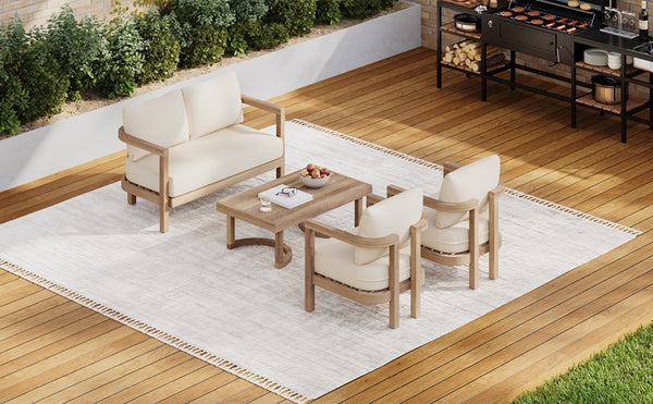 English Elm Christopher Knight Home® - 4-Pieces Acacia Wood Patio Set with Plush Beige Cushions, Coffee Table, Durable Outdoor Seating (97) N780P7230307