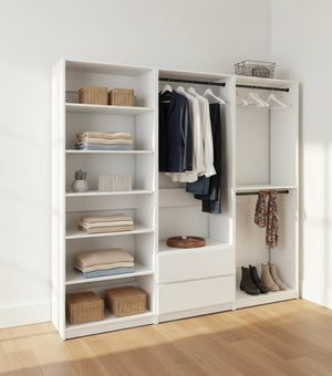 English Elm Prosper White Freestanding Walk In Wood Closet System – Durable Melamine Oak Finish, Modular Storage B040S00145