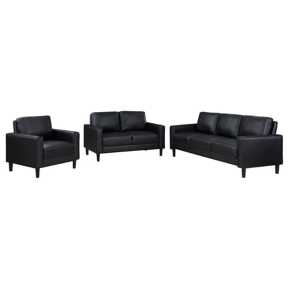English Elm Weld Black Faux Leather Sofa Loveseat and Chair Set Mid-century Modern Living Room B062S01658