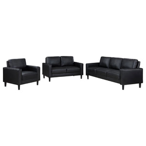 English Elm Weld Black Faux Leather Sofa Loveseat and Chair Set Mid-century Modern Living Room B062S01658