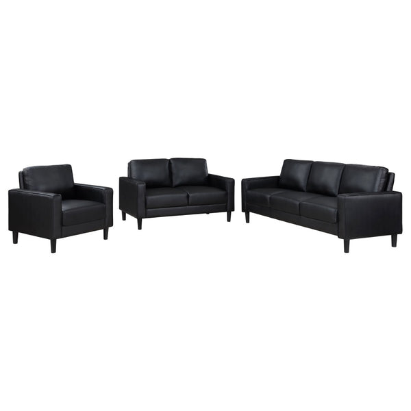 English Elm Weld Black Faux Leather Sofa Loveseat and Chair Set Mid-century Modern Living Room B062S01658
