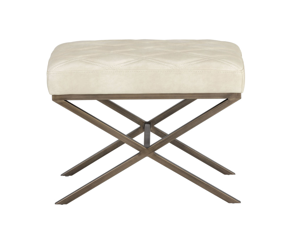 Sunpan Wisconsin Stool - Elegant Mid-Century Design with Antique Brass Base and Double-Stitched Seat Style Bravo Cream