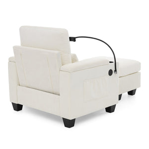 English Elm Single Chenille Manual Recliner with Usb Port Hidden Storage Ottoman and Cup Holders Beige W487P423650