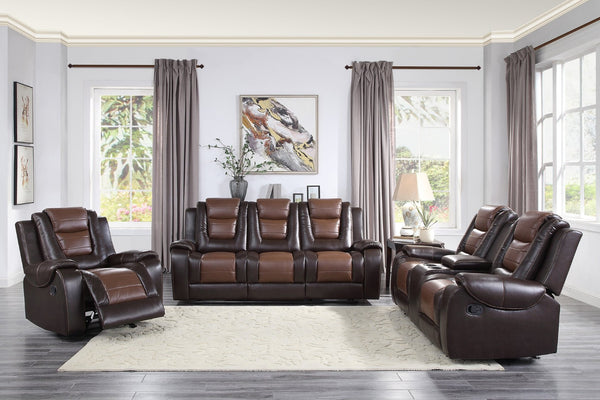 English Elm Modern Faux Leather Reclining Sofa with Console Cup Holders for Living Room B011P228564