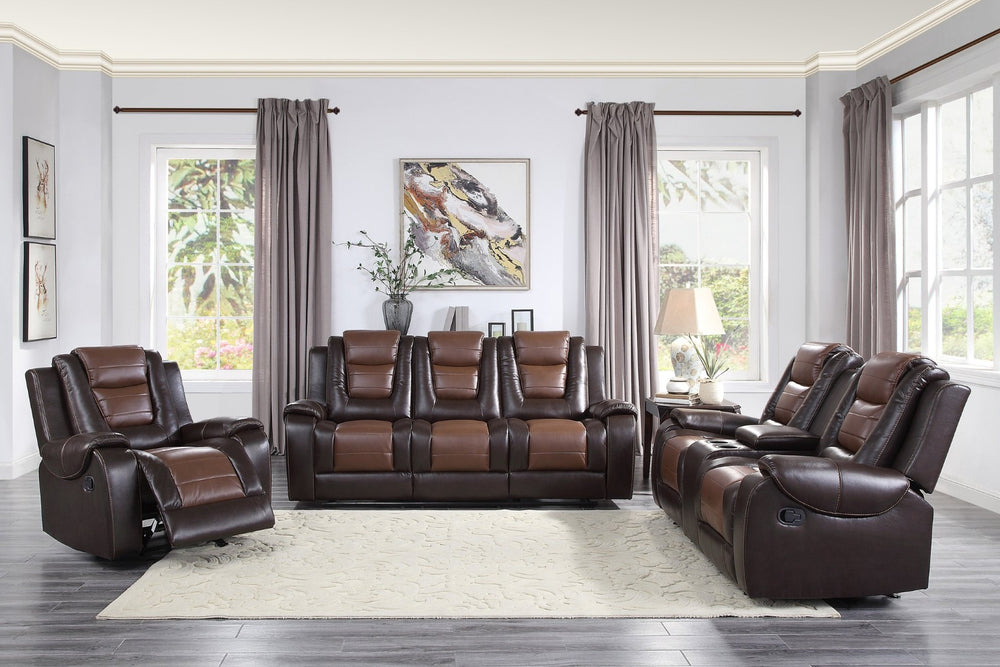 English Elm Modern Faux Leather Reclining Sofa Set Three Piece Living Room with Cup Holders B011S01270
