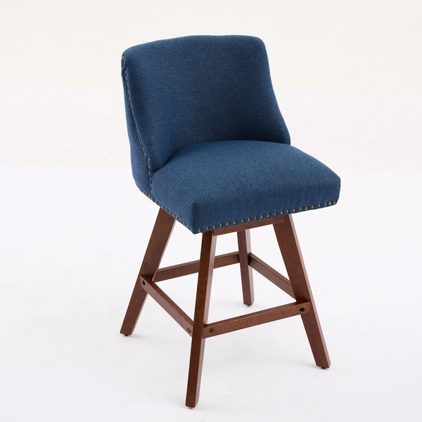 English Elm Counter Curved Back Swivel Barstool with Thick Cushioned Seat, 360° Rotation, Durable Rubberwood Frame, Supports 300 lbs Blue W1143P237897