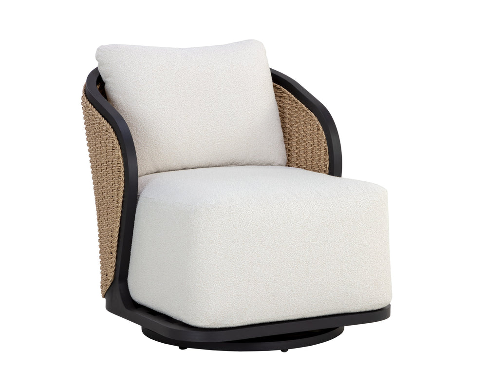 Sunpan Bora Swivel Lounge Chair - Elegant Outdoor Seating with Moisture-Repellent Cream Boucle Fabric