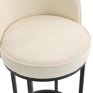 English Elm Counter Height Barstools Set of 2 Linen Upholstered Barrel Seat with Iron Legs Beige W395P410430