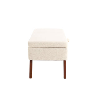English Elm COOLMORE Teddy fabric storage bench with solid wood feet, hidden compartment for tidy bedroom organization Beige W1539P242728