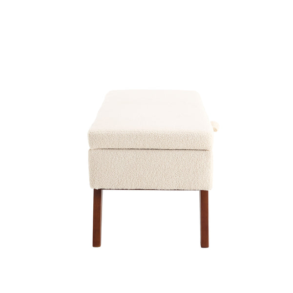 English Elm COOLMORE Teddy fabric storage bench with solid wood feet, hidden compartment for tidy bedroom organization Beige W1539P242728