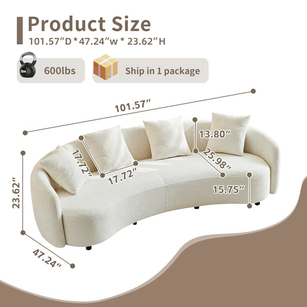 English Elm 101" Half Moon Curved Bouclé Sofa Plush Cloud Seating for Modern Living Rooms W1765P389188
