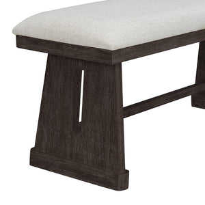 English Elm Trexm Six Piece Farmhouse Dining Set Wire Brushed Oak Veneer Table Linen Chairs Bench Espresso ST000155AAP