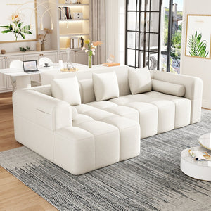 English Elm 101.2" Modern Sectional Sofa Full-Compressed Modular Couch with Deep Seating, Tufted Chenille Fabric, Pillows Included Beige N719S001890A