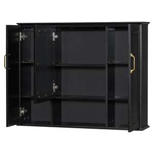 English Elm 36'' Mirror Cabinet with 3 Doors — Wall-Mounted Bathroom Storage Unit, MDF & Pine, Spacious Shelves Black N725P346902B