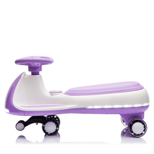 English Elm 12v Kids Ride on Wiggle Car with Dual Motors Led Wheels Bluetooth and Triangular Frame Purple W1578P390193