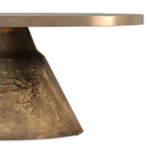 English Elm Michelle Round Cast Aluminum Coffee Table Vintage Brass Pedestal Base Living Room B136P429080