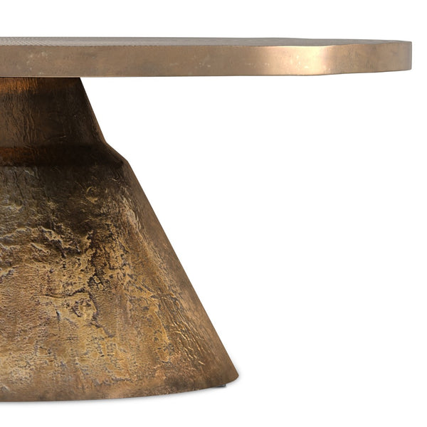 English Elm Michelle Round Cast Aluminum Coffee Table Vintage Brass Pedestal Base Living Room B136P429080