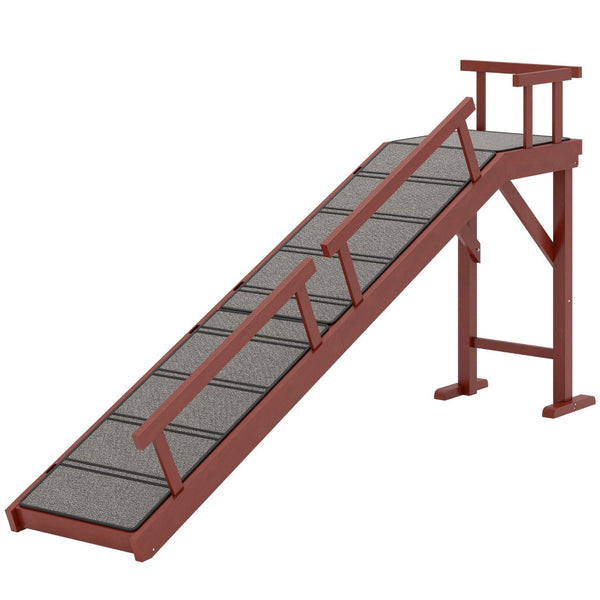 English Elm 70.5" Pine Wood Dog Ramp with Carpet Grip Strips for Senior Pets and High Furniture T3971P415086