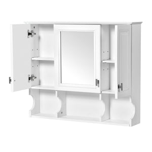 English Elm 35'' Modern Wall-Mounted Medicine Cabinet with Mirror, Hidden Storage and Open Shelves for Bath White N710P209443K