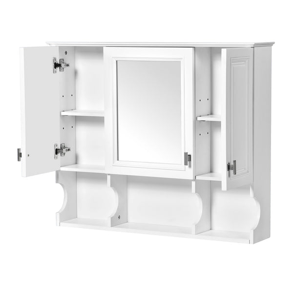 English Elm 35'' Modern Wall-Mounted Medicine Cabinet with Mirror, Hidden Storage and Open Shelves for Bath White N710P209443K